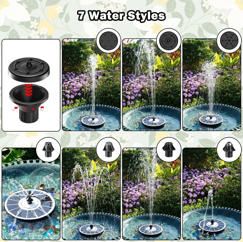 Yzert Solar Fountain White Flower, 3.5W Glass Bird Bath Fountains Solar Power No Battery with 4 Fixed Rods & 7 Nozzles, Solar Fountain Pump for Bird Bath, Pool, Garden, Outdoor, Pond - Image 3